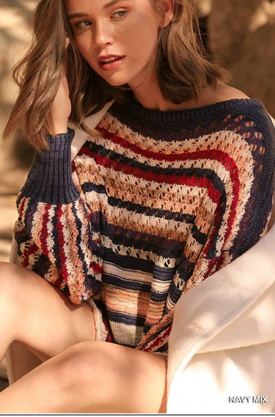 Navy Multicolor Stripe Sweater