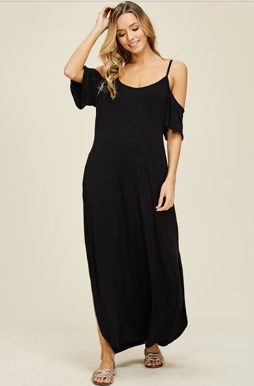 spaghetti strap cold shoulder maxi