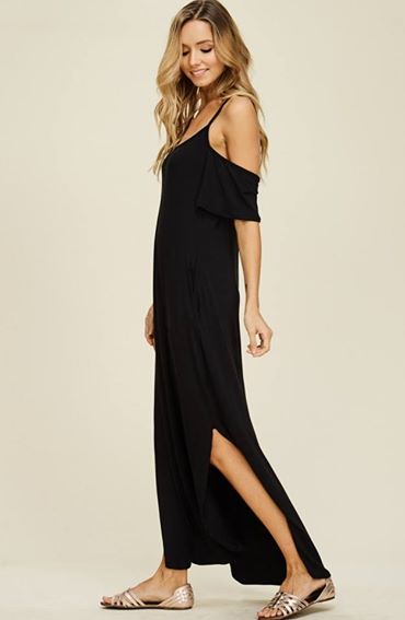 spaghetti strap cold shoulder maxi