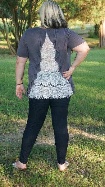 Gray Lace back top