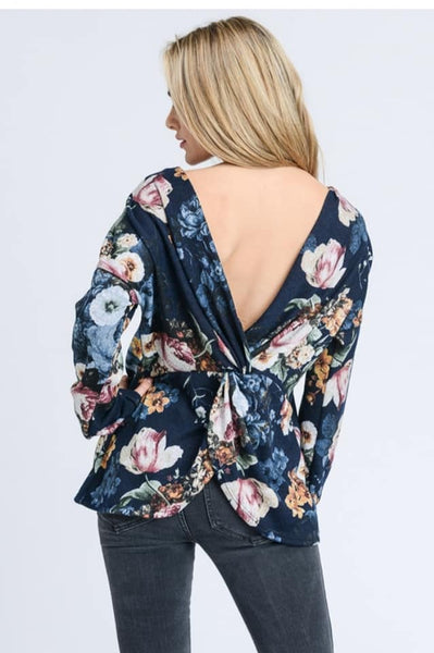 Floral Navy Backless Top