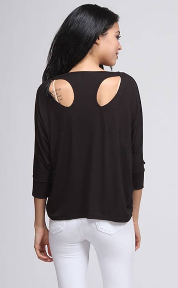 Black Long Sleeve Top with Back Cutouts