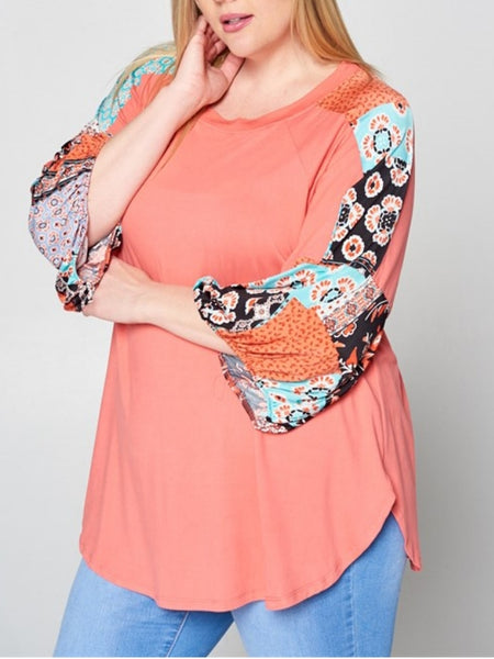 Coral Balloon Sleeve Tunic Top