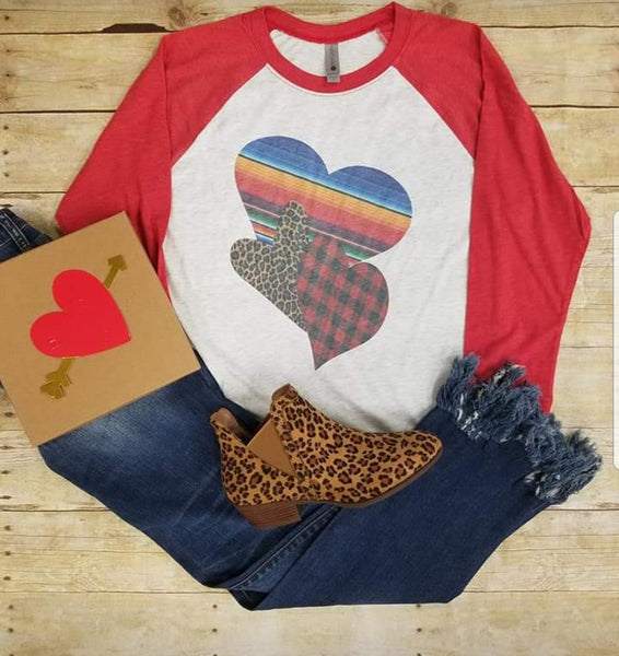 Valentine's Raglan with Mixed Pattern Hearts